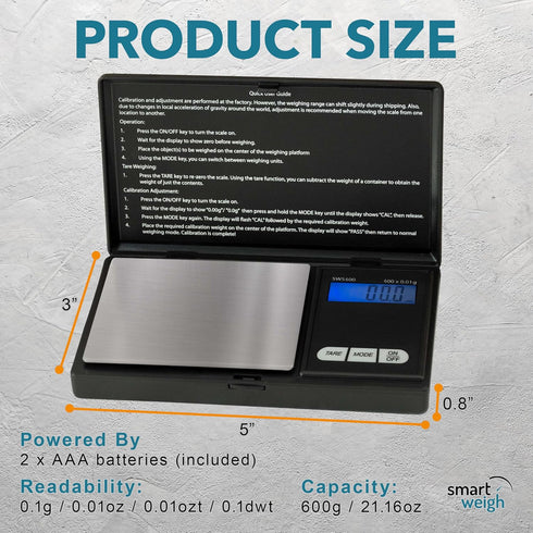 Smart Weigh SWS600 Elite Pocket Sized Digital Gram Scale, Black, 600 x 0.1g