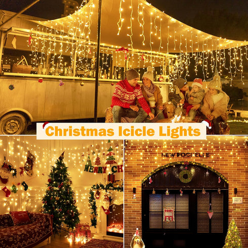720LED 60FT, 8 Dimmable, Ollny Icicle Lights for Outside Warm White Christmas Lights with Remote Modes Waterproof