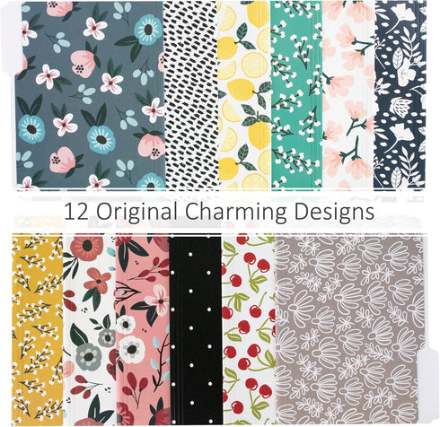 Decorative File Folders Set of 12, 3 Tab Cute Letter Size Folders, Boho Manila Home Office Supplies