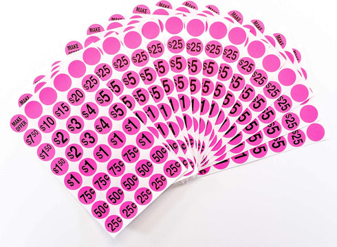 Sunburst Systems 7030 Pre-Priced Garage Sale Stickers (Labels), 600 Count, Pink