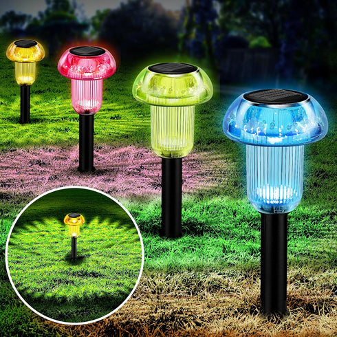 Solar Pathway Lights, 4 Pack Blue LED Mushroom Solar Powered Outdoor Lights for Garden and Landscape