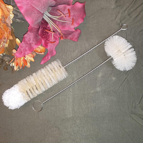 Coralpearl Stainless Steel Soda Bottle Cleaning Brush Set, Flexible Long Handle, Natural Boar Bristle Wool Tip, 2 Pack