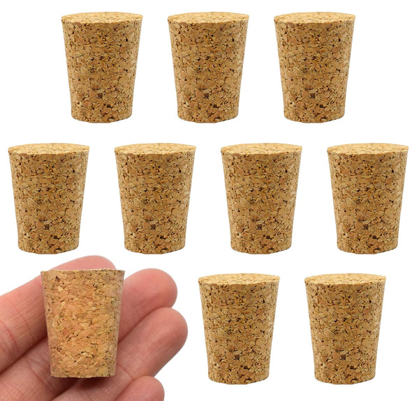 EISCO 10PK Cork Stoppers, Natural Bark Material, Tapered Shape, Size #8-17mm Bottom, 22mm Top, 27mm Length - Household