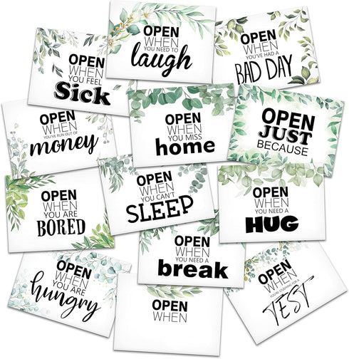 Greenery Open When Envelopes, College Care Package Gift for Boyfriend, Girlfriend, Families - 15 Envelopes