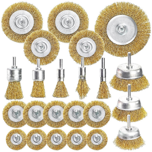 Elsjoy 23 Pack Wire Wheel Brush for Drill, Brass Drill Wire Brush Set for Polishing and Rust Removal