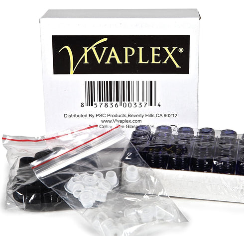 24 Cobalt Blue Glass Bottles, 2 ml (5/8 Dram) with Orifice Reducers and Black Caps