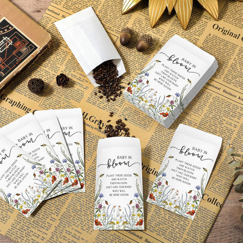 Fumete 50 Pcs Baby Shower Seed Packet Favors, Wildflower Seed Self Adhesive Packets for Baby Shower Gifts