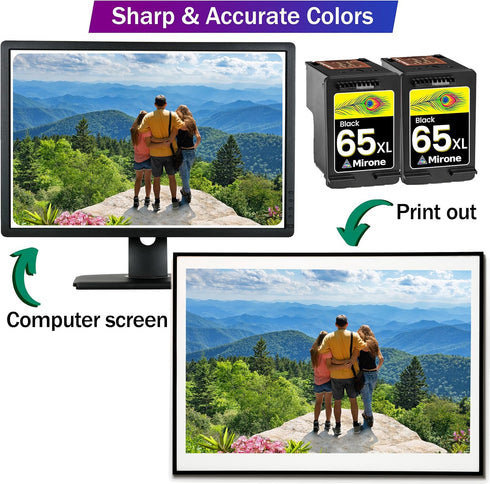 Mirone Remanufactured Ink Cartridges Replacement for HP Ink 65 65XL Black Color Combo Pack for HP Printers
