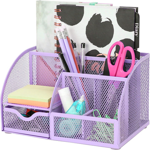 Exerz Light Purple Desk Organizer, Office Supplies with Drawer for Home Workspace and Desktop Storage