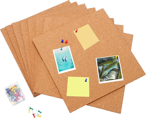 SUNGIFT Cork Board 12"x12" - 12 Pack Bulletin Boards, 1/4" Thick Square Decorative Cork Tiles with 100 PCS Push Pins