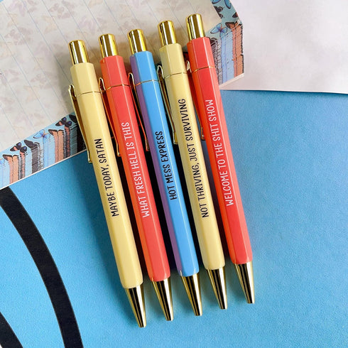 Jxueych 5-Count Funny Pens, Black Ink, Medium Nib 1.0mm, Personalized Office Gifts for Coworkers with Quotes