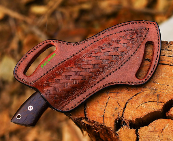 Leather Knife Sheath For Belt, Slanted Pancake Sheath, Tooled Leather Sheath, Beautiful Cowboy 4 to 6 inches Skinner