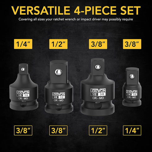 LEXIVON Impact Socket Adapter Combo Kit, 7-piece Increaser, Reducer & Extension Set for Impact Driver Conversions