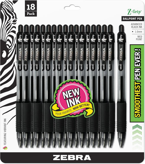 Zebra Pen Z-Grip Retractable Ballpoint Pen, Medium Point, Black, 108 Count