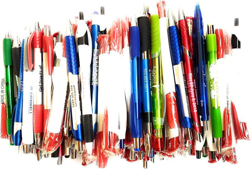 Wholesale Lot of 100 Misprint Ink Pens, Mixed Ball Point Plastic Retractable Pens