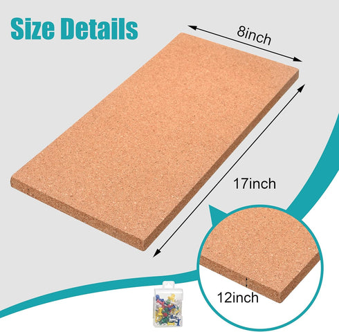 SUNGIFT Cork Bulletin Board 1/2" Thick 6 Pack Frameless Cork Tiles 17 x 8 Inch with 50 PCS Pushpins