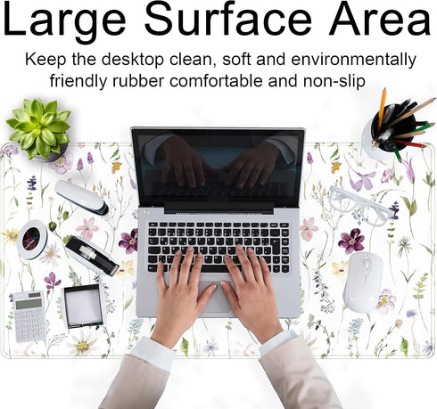 Cute Flower Aesthetic Mouse Pad, Large Extended Gaming Desk Mat 31.5''x15.75'' for Women Office Decor