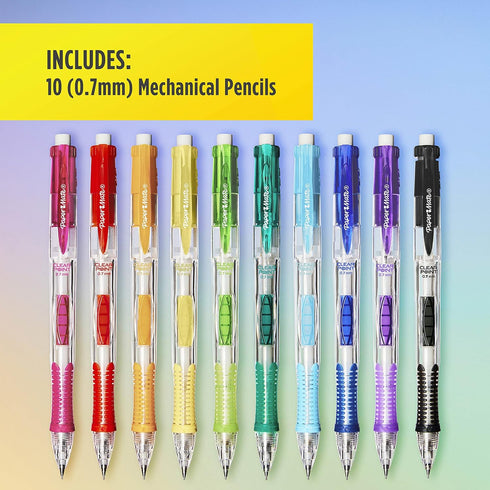 Paper Mate Clearpoint Mechanical Pencils, 0.7mm HB #2 Pencil Lead, 2 Pencils, 10 Count, Assorted Barrel Colors