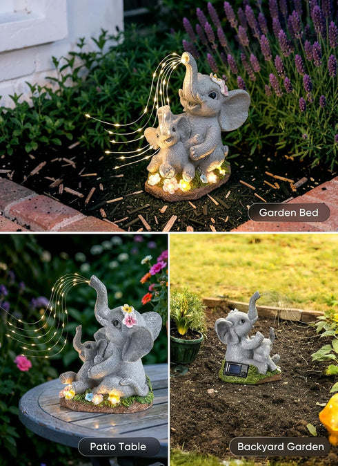 Brightown Solar-Elephant-Garden-Decor-Statue with Succulent & Watering LED Lights, Waterproof Outdoor Decor for Patio