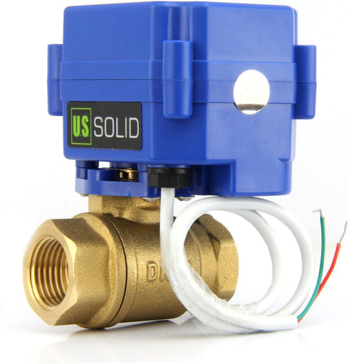 1/2" 9-24V 2 Setup U.S. Solid Motorized Ball Valve- Brass Ball Valve with Full Port, AC/DC and Wire Auto Return