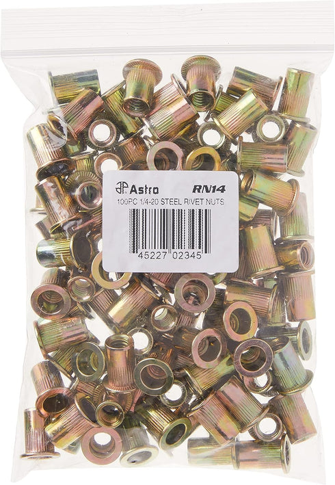 Astro Pneumatic Tool RN14 100-Piece 1/4-20 Steel Rivet Nuts, One Pack