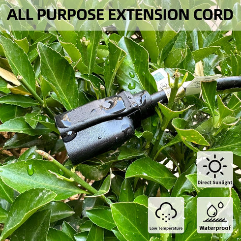 YOJOE 6 Foot Black Outdoor Extension Cord, 16/3 SJTW Waterproof Cable with 3 Prong Grounded Plug