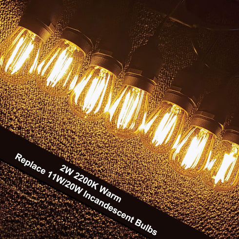 Hizashi 15 Pack S14 Replacement Light Bulbs, 2W=25 Watt Dimmable E26 Base, Amber 2200K, Outdoor String Lights