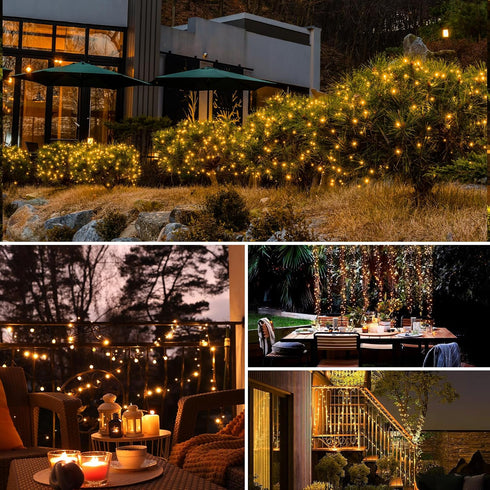 4 Pack 132FT 320LED 8 btfarm Solar String Lights Outdoor - Total Solar Fairy Lights Outside Waterproof Modes, Copper