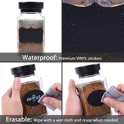 Wisdompro Chalkboard Labels - 190 Pcs Waterproof, Reusable & Removable Stickers for Storage Bins and Containers