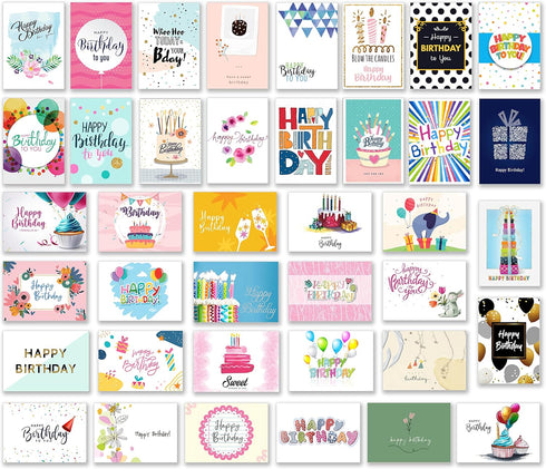 T&M Quality Designs LLC 120 5X7 Inch Unique Birthday Cards Bulk for Business, Office and Individuals, prefolded