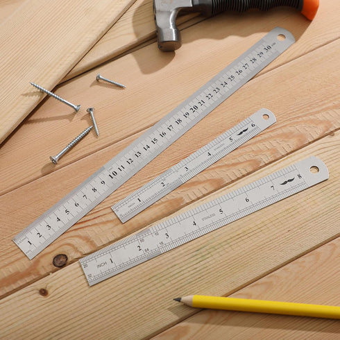 Mr. Pen Stainless Steel Rulers, 3 pcs, 6", 8", & 12", Metal Rulers for School and Office, Thin Flat Design