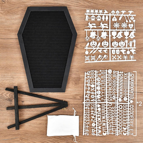 Coffin Letter Board - 520 Characters Spooky Halloween Characters with Stand and Canvas Bag, 16x11 Inches