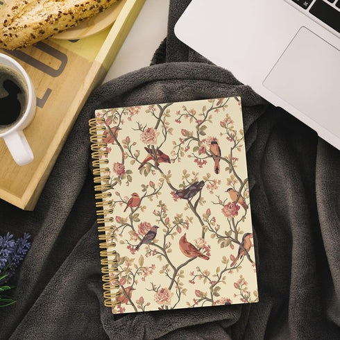 Bird Flower Spiral Notebook, Floral Journal with 164 Pages, 5.5"x8.3" College Ruled for Office School Supplies