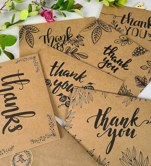 T&M Quality Designs LLC 150 10 4x6 Inch Thank You Cards with Matching Brown Kraft Envelopes and Stickers - Elegant
