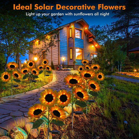 Solar Sunflower Lights, 800mA Solar Garden Light with Real Looking Flowers for Outdoor Waterproof Stake Lights (2 Pack)
