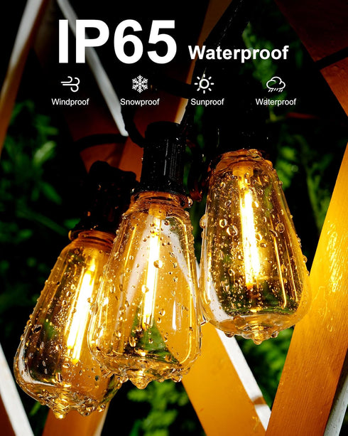 50FT IP65 27 Bulbs, Dimmable ST38 Patio String Lights Plug in LED Outdoor String Lights with Waterproof Connectable