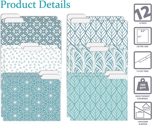 Better Office Products Decorative File Folders, 12 Pack with 6 Unique Designs, Heavyweight Letter Size