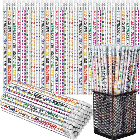 Sinmoe 100 Pcs Bible Verse Pencils, Colorful Religious Christian Motivational Gifts for Kids