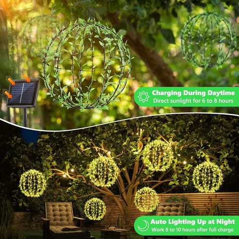 2-Pack 13in 11in 264 8 Joomer Solar Hanging Ball Lights Outdoor, & Total LED Solar Globe Lights, Modes Waterproof Metal
