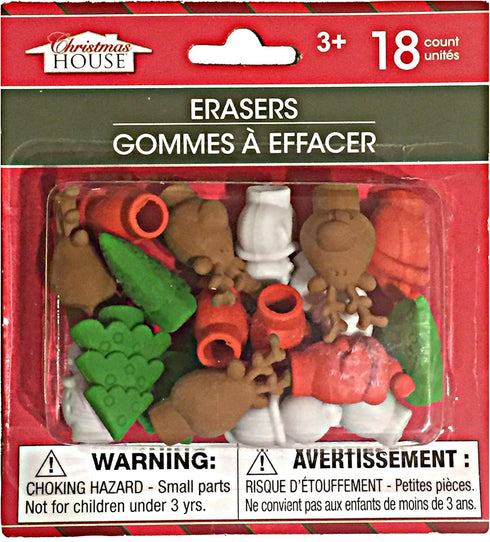 Christmas Pencil Top Erasers, Package of 18