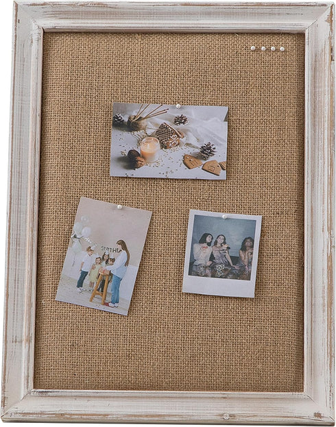 SOFE Small Bulletin Board for Desk, 12"×16" Cute Linen Pin Board Rustic White Wood Frame, Vision Board Display Photo Memo Board for Office Living Room Bedroom Study Room Tabletop by SOFE