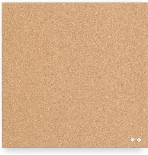 U Brands 14” x 14” Frameless Square Cork Bulletin Board, Natural with Push Pins, 1 Count
