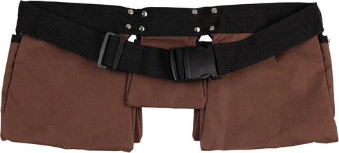 11 Pocket Heavy Duty Construction Tool Belt - Brown and Black Work Apron with Poly Web Belt, Adjusts 33 to 50