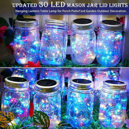 12 Pack 30 Multicolored2 SunKite Solar Mason Jar Lights, LED Waterproof Fairy Firefly Jar Lids String Lights