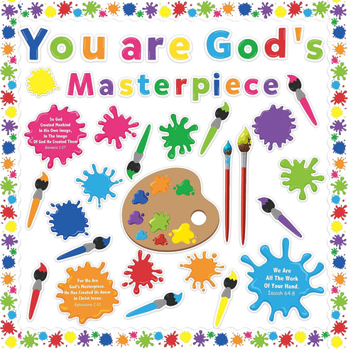 WATINC 131Pcs Back to School God Paint Splatter Cutouts, Colorful Art Bulletin Board Decoration Set