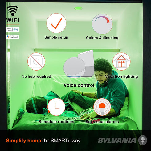 Bulb, 65W BR30, Dimmable, 4 Pack (75688) Sylvania WiFi LED Smart Light Equivalent Full Color and Tunable White Works