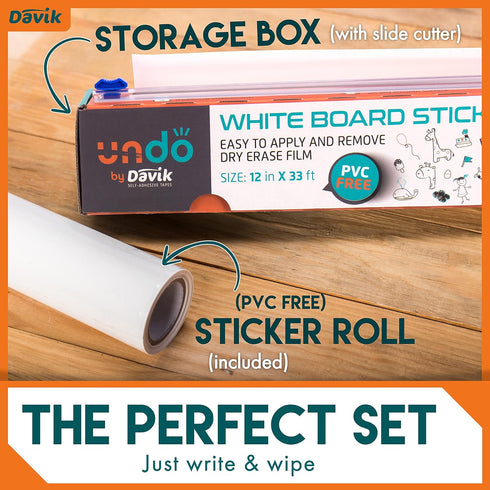 Undo White Board Sticker, Easy Cut Dry Erase Board for Wall Art or Classroom Decor, 12 Inches by 33 feet