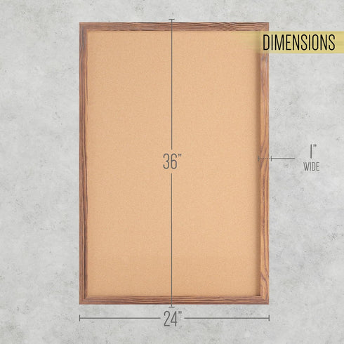 HBCY Creations Wall Mount Cork Board, 24"W x 36"H, Torched Wood with 6 Wooden Push Pins, Solid Pine Frame