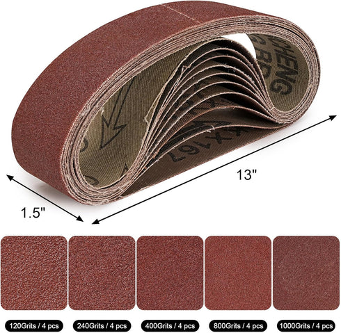 20 Pack 1.2" x 13" Replacement Knife Sharpener Sanding Belt 120/240/400/800/1000 Grit Aluminum Oxide Sander Belt