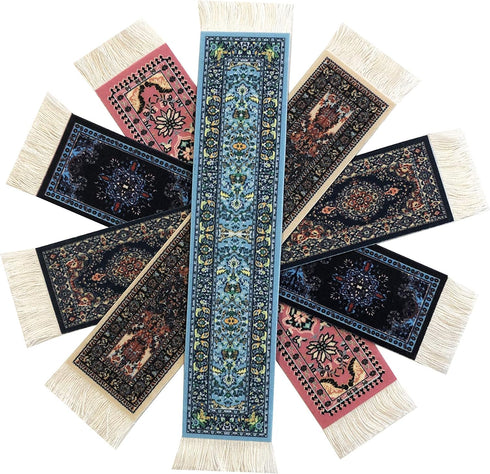 Set of 5 Colorful Rug Bookmarks - Miniature Oriental Style Design for Reading, Novelty Office Accessories